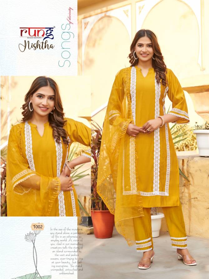 Nishtha By Rung 1001 To 1006 Roman Silk Readymade Suits Wholesale Suppliers In India